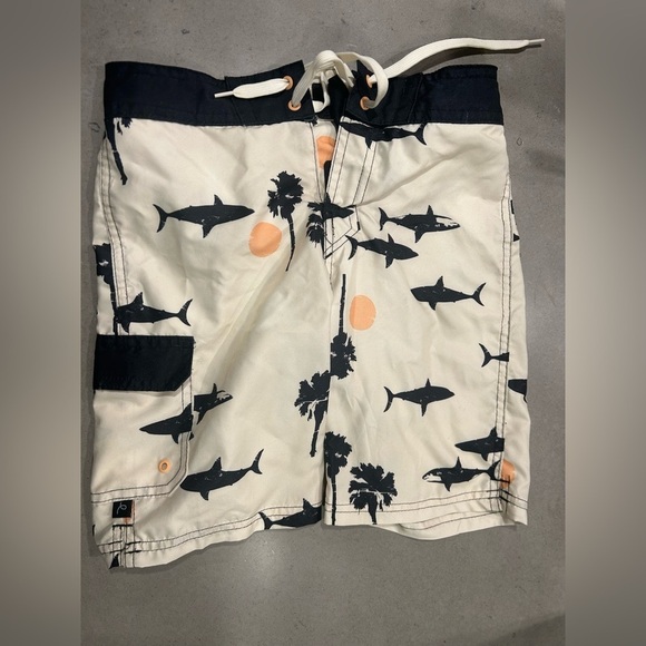 Art Class Boys Swim Trunks 7 Tan Black Sharks Lined - Picture 1 of 8